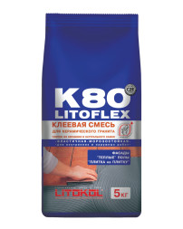 Клей усиленный фиброволкном Litokol Litoflex K80 для плитки, керамогранита и камня, 5 кг